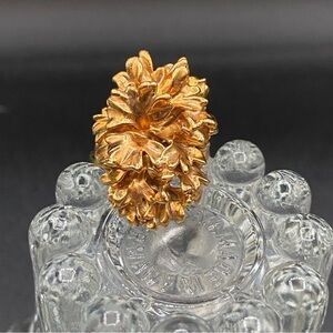 Brutalist Gold Statement Ring Hawaiian Leaves Electroplated 24k Gold